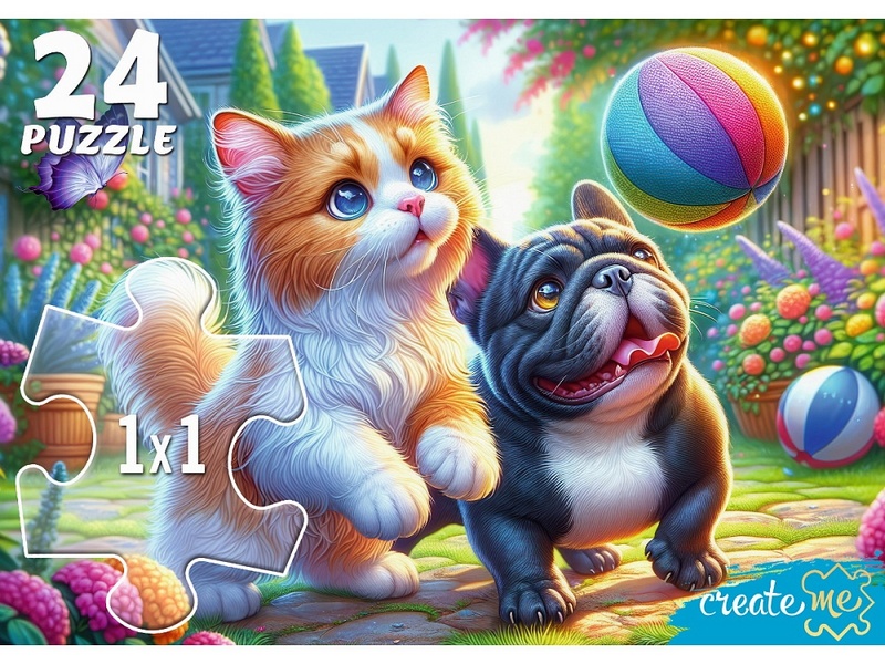 МАКСИ-ПАЗЛЫ 24 элемента. КОТ И ЩЕНОК С МЯЧОМ