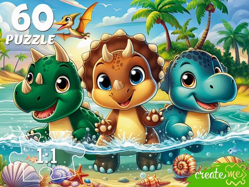 ПАЗЛЫ 60 элементов. ТРИ ДИНОЗАВРА НА МОРЕ