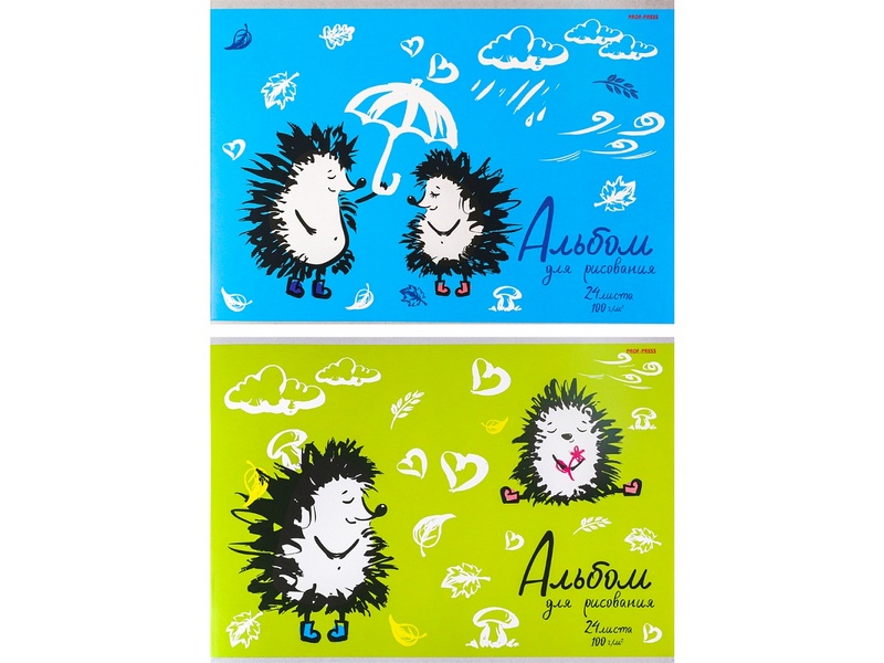 Альбом для рисования А4 24л ЗАБАВНЫЕ ЁЖИКИ МИКС (скрепка, мелов. обл., офсет)