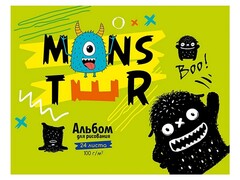 79320 [24-2184]Альбом для рисования А5 24л МОНСТРИКИ (скрепка, целл. картон, офсет)