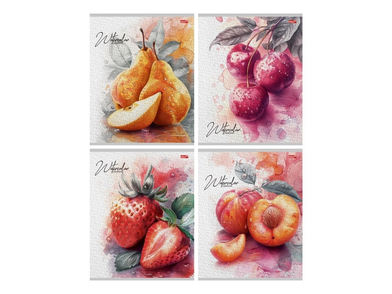Тетрадь 96 л КЛЕТКА «ФРУКТОВО-ЯГОДНАЯ АКВАРЕЛЬ»  (цвет. мелов. обл.)