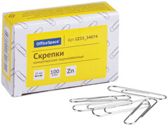 79400 [CZ33_34074]Скрепки OfficeSpace 33 мм 100 шт оцинкованные