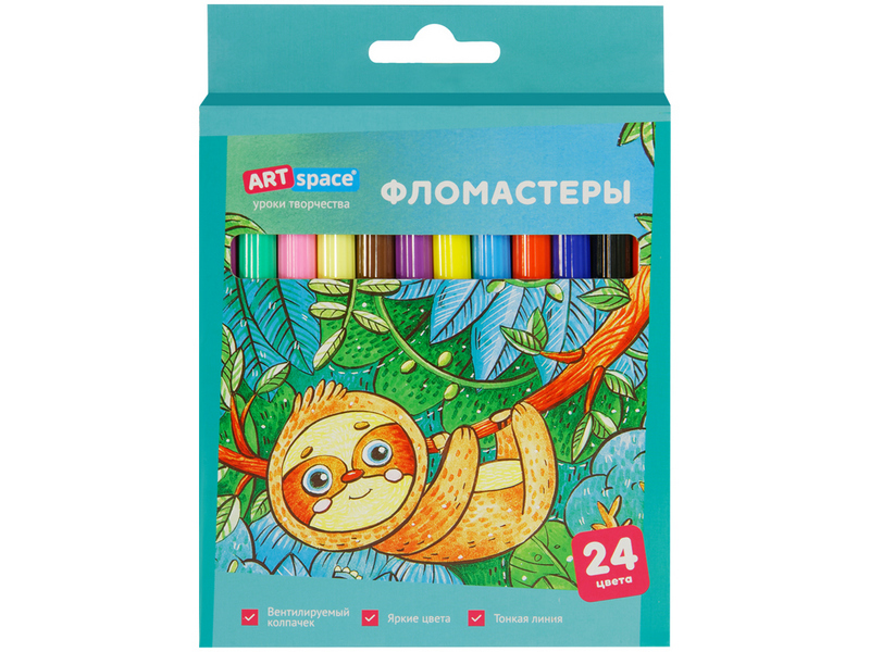 Фломастеры невентилируемые 24 цв. ArtSpace "Милые зверушки" смываемые