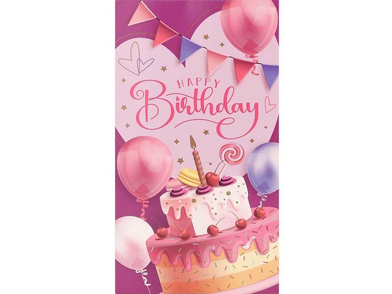 Конверт для денег «Happy Birthday» (тортик на розовом) 1-04-0512