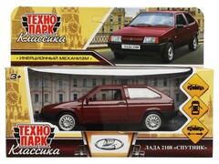 79640 [2108-12-CRY]Технопарк. Машина «LADA-2108 "СПУТНИК" металл. инерц. 12 см (открыв. двери, багажник) вишневый