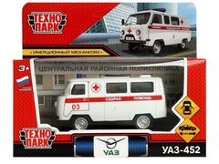79658 [UAZ452-11AMB-WH]Технопарк. Машина «УАЗ-452 «буханка» металл. инерц. 10,5 см (открыв. двери) скорая