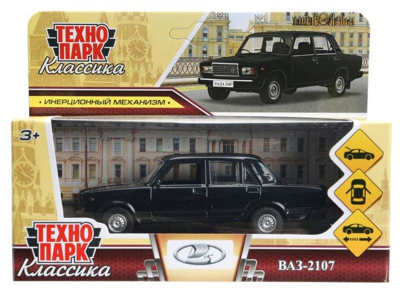 Технопарк. Машина «ВАЗ-2107» металл. инерц. 12 см (открыв. двери, багажник) черный