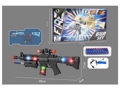 Автомат с мягкими пулями (аккум., заряд от USB, свет, звук) 35*4*17 см в кор. 3102345