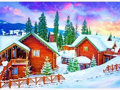 Алмазная мозаика 30х40 см «ЗАСНЕЖЕННЫЕ ДОМА» (без подр., с полн. заполн.)