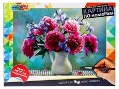 80290 [CANV30X40-MULTI10]Холст с красками по номерам 30х40 см «ПИОНЫ"