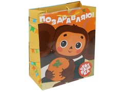 80347 [PL-111164-CH3]Пакет подарочный «ЧЕБУРАШКА» 26*32*14 см (глян. лам.) PL-111164-CH3