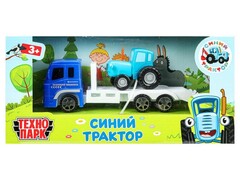 80488 [BLUTRA-7-AUTO]Технопарк. СИНИЙ ТРАКТОР с автоперевозчиком металл. 7,5 см
