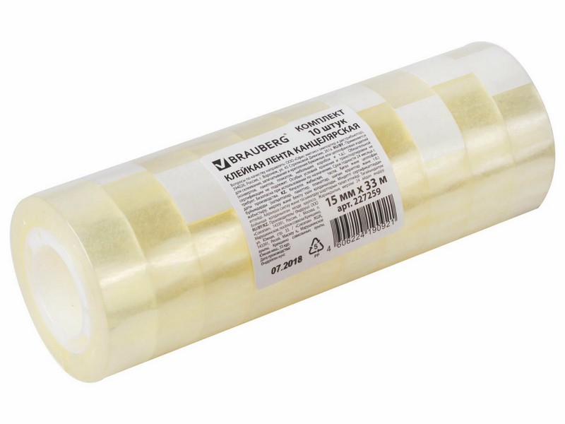 Клейкая лента BRAUBERG 15мм*33м (10шт/уп)