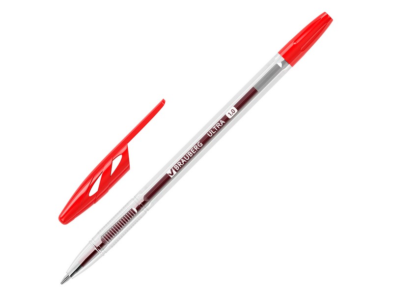 Ручка шариковая «BRAUBERG "ULTRA» прозрачный корпус 1 мм КРАСНАЯ (50шт/уп)