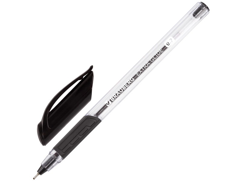 Ручка шариковая масляная «BRAUBERG Extra Glide GT» трехгранный прозрачный корпус 0,7 мм ЧЕРНАЯ (12шт/уп)