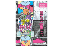 80552 [64744]Цветной картон А4 «ЯРКИЙ СКЕЙТБОРД» (папка с клапанами) 8 л 8 цветов