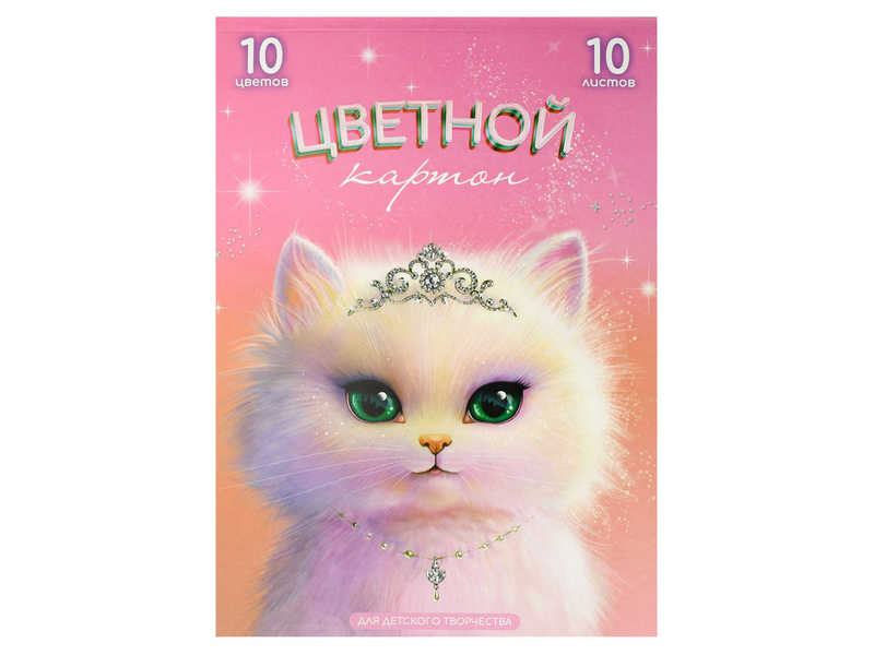 Цветной картон А4 «ПРИНЦЕССА АВРОРА» (клеевое скрепление) 10 л 10 цветов