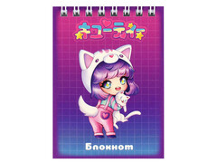 Блокнот А7 40 л клетка «ЧИБИ С КОТОМ» (гребень, офсет)