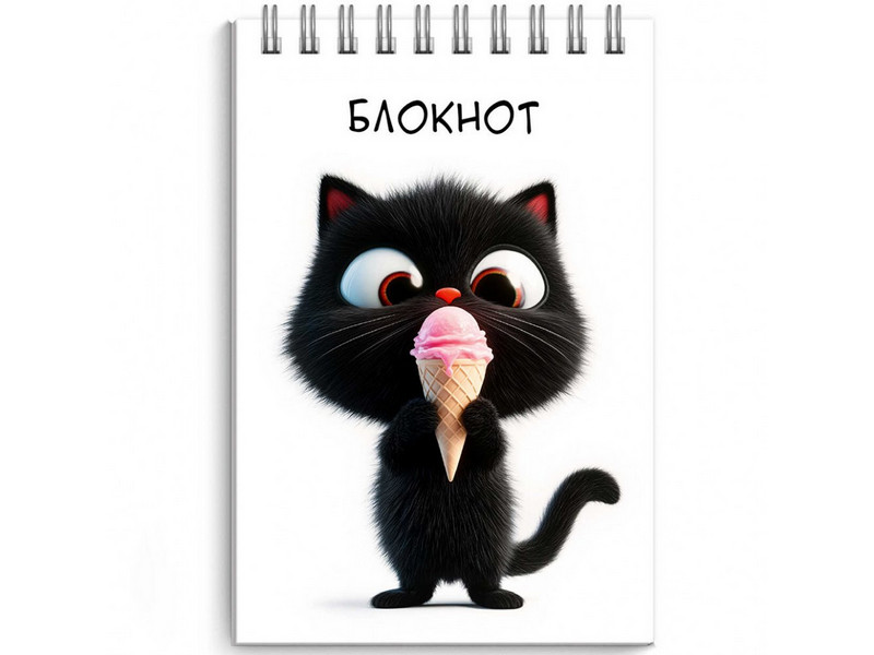 Блокнот А7 40 л клетка «КОТЕНОК С МОРОЖЕНЫМ» (гребень, офсет)