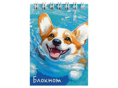 80606 [72783]Блокнот А7 40 л клетка «КОРГИ КУПАЕТСЯ» (гребень, офсет)