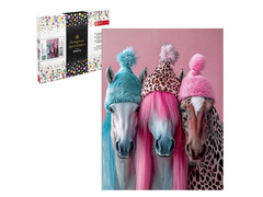 80612 [71406]Алмазная мозаика 30*40 см «ЛОШАДИ В ШАПОЧКАХ» (с подр., с полн. заполн., класс.)