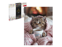 80615 [68635]Алмазная мозаика 30*40 см «КОТЕНОК В ПЛЕДЕ» (с подр., с полн. заполн., класс.)