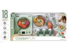 80739 [2855719]Набор посуды с продуктами и плитой на бат. (свет, звук) 50*10*25 см в кор. 2855719