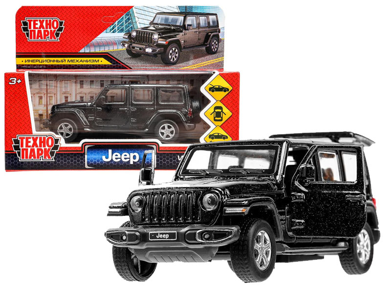 Купить оптом Технопарк. Машина «JEEP WRANGLER SAHARA» металл. инерц. 12,5 см (открыв. двери, багажник) черный в Луганске