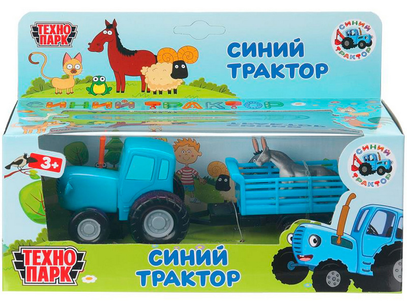 Технопарк. СИНИЙ ТРАКТОР с телегой металл. 7,5 см синий BLUTRA-7CARTAN-BU-WOD