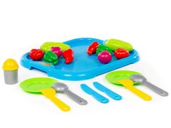 81265&nbsp;[71839]Набор посуды с голубым подносом и набором продуктов 19 эл. в сеточке