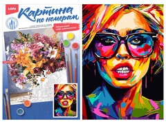 Картина на картоне с красками 20х28,5 см по номерам. ДЕВУШКА ПОП-АРТ