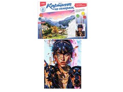 81373 [Кпн-414] Картина на картоне с красками 28,5х38 см по номерам. Девушка с доберманами
