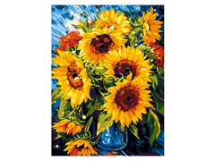 81376 [Кпн-264] Картина на картоне с красками 28,5х38 см по номерам. Подсолнухи