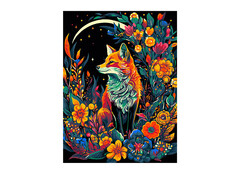 81378 [Кпн-288] Картина на картоне с красками 28,5х38 см по номерам. Лиса в цветах
