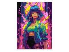 81411 [Кпн-406] Картина на картоне с красками 28,5х38 см по номерам. Неоновая девушка