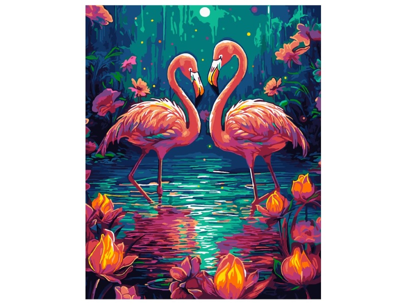 Купить оптом Картина на картоне с красками 40х50 см по номерам. Влюбленные фламинго в Луганске