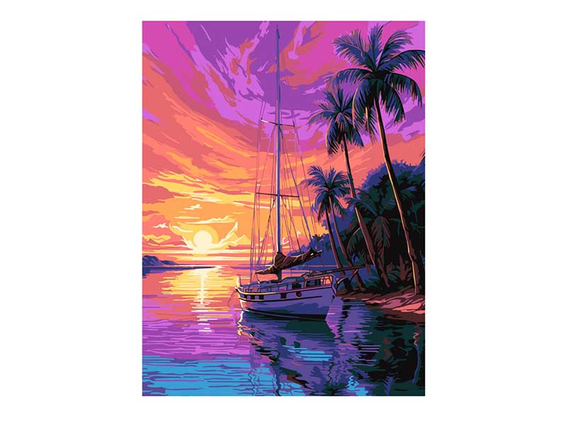 Купить оптом Картина на картоне с красками 28,5х38 см по номерам. Тропический вечер в Луганске