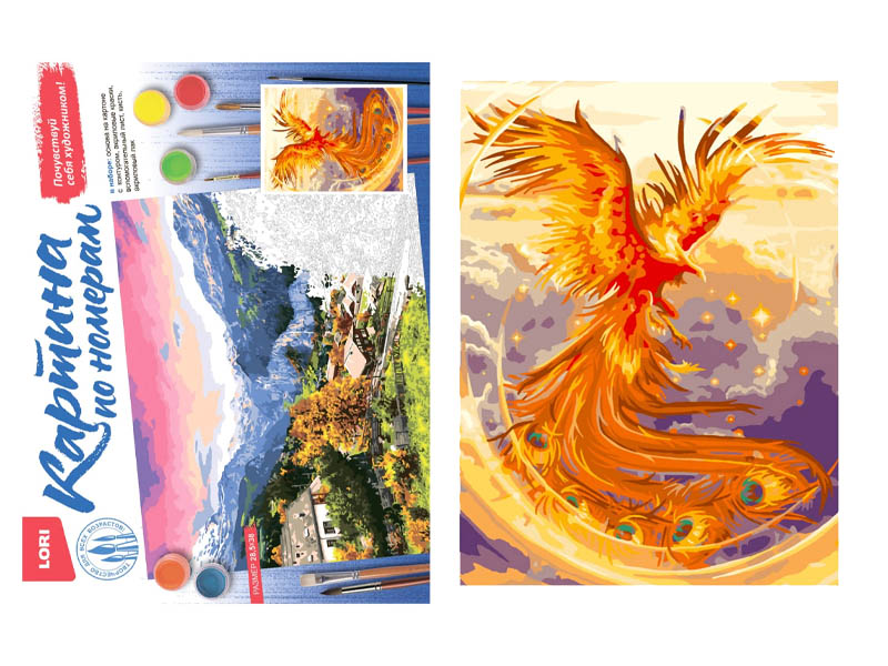 Купить оптом Картина на картоне с красками 28,5х38 см по номерам. Феникс в Луганске