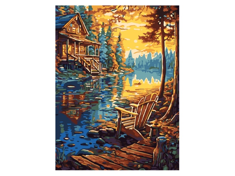 Купить оптом Картина на картоне с красками 28,5х38 см по номерам. Дом в тайге в Луганске