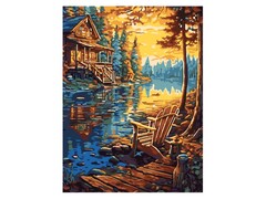 81443 [Кпн-380] Картина на картоне с красками 28,5х38 см по номерам. Дом в тайге