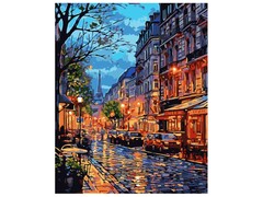 81453 [Кпн-364] Картина на картоне с красками 40х50 см по номерам. Вечерняя улица