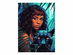 81459 [Кпн-329] Картина на картоне с красками 28,5х38 см по номерам. Девушка с пантерой