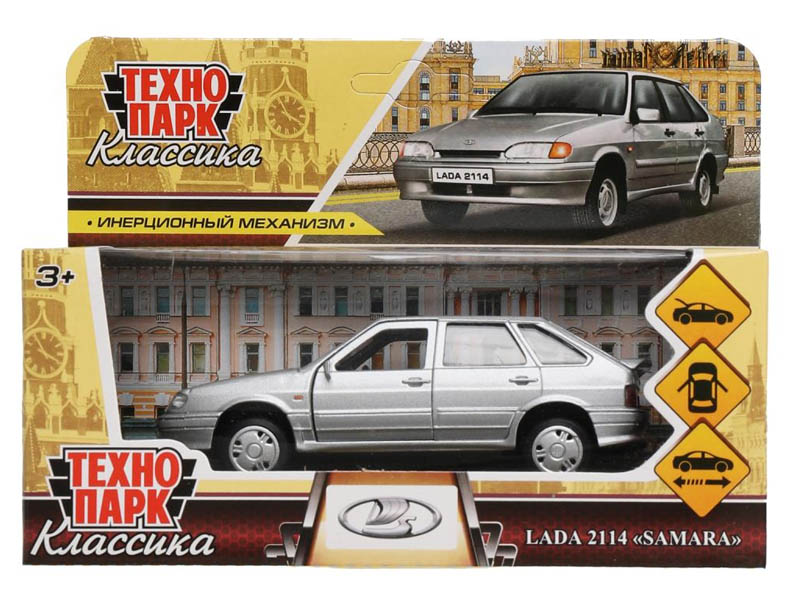 Купить оптом 4680107937636 Машина металл LADA-2114 "SAMARA" 12 см, двери, багаж, инерц, серебрист, кор. Технопарк в кор.2*36шт 2114-12-SR в Луганске
