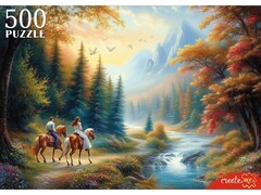 81636 [Ф500-8263] ПАЗЛЫ 500 элементов. ПАРА НА ЛОШАДЯХ В ГОРАХ