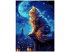 Картина на картоне с красками 28,5х38 см по номерам. "Кот на крыше"