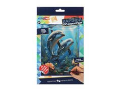 82047 [CANV28X20-117516] Холст с красками 28,5х20 см по номерам. Дельфины