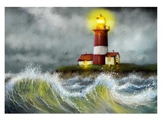 82052 [Х-4059] Холст с красками 22х30 см по номерам. Маяк в бушующем море