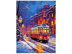 82062 [Кпн-327] Картина на картоне с красками 28,5х38 см по номерам. "Вечерний трамвай"