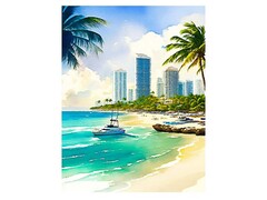 82083 [Х-4147] Холст с красками 30х40 см по номерам. Тропический морской пейзаж