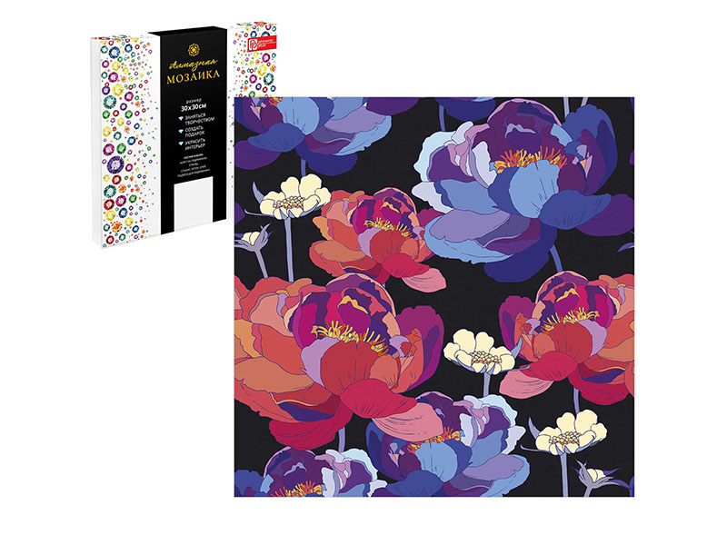 Купить оптом Алмазная мозаика 30*30 см «Ночь цветов» (с подр., полн. заполн.) в Луганске